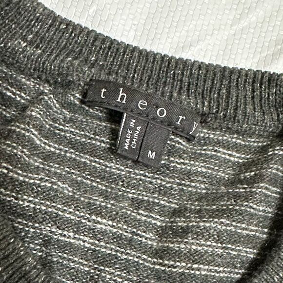Theory Gray Striped Cillin TS Aviary Crewneck Cotton blend Sweater Size Medium - Picture 3 of 8